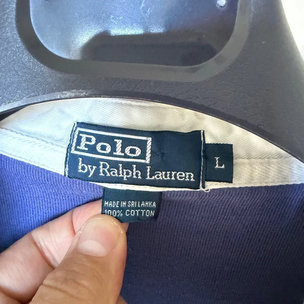 90's Polo Ralph‎ Lauren Mens Blue Striped Quarter Zip Rugby Shirt L Cotton